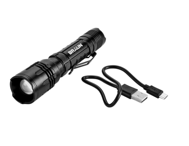 BRAUN 1800 Lumen Rechargeable Waterproof Tactical LED Flashlight