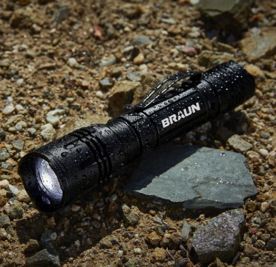 BRAUN 1800 Lumen Rechargeable Waterproof Tactical LED Flashlight